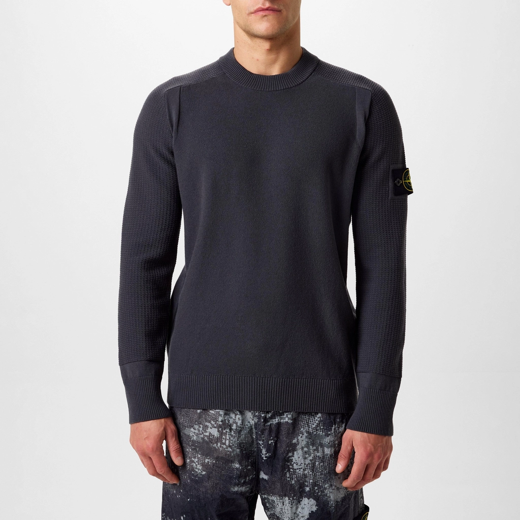 Stone Island Badge Knit Jumper - Lead Grey V0062